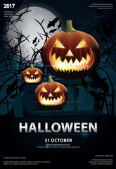 Tuinposter Halloween Poster Template Design Vector Illustration © pongpongching
