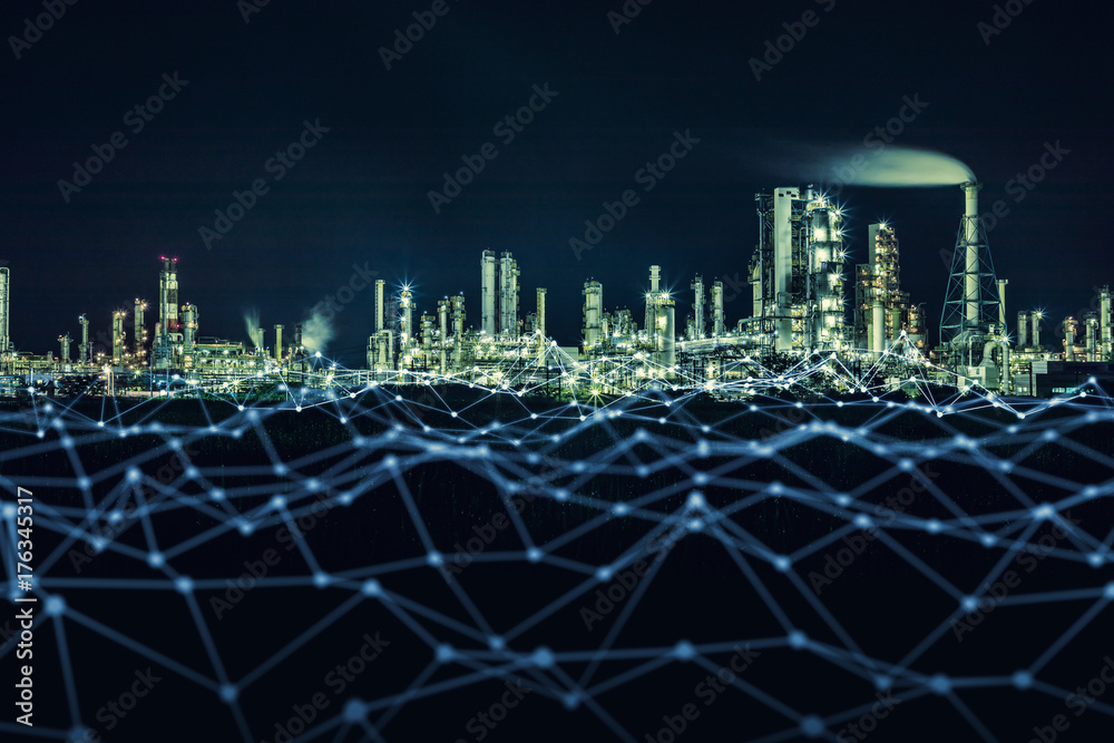 Poster modern factory and communication network concept.