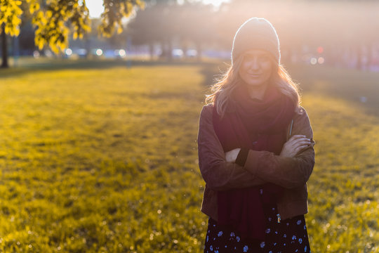 Woman portrait at sunset in autumn in Verona