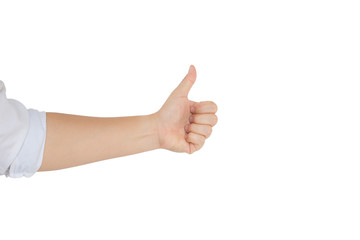 Isolated on White of Right Hand Thumb Up in Business and Technology Concept with Clipping Path Selection