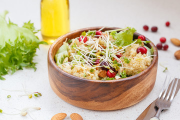 Salad with quinoa, cranberries and almonds.