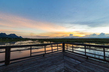Naklejka na ściany i meble Sunset The lotus pond in Sam Roi Yot National Park Prachuap Khiri Khan