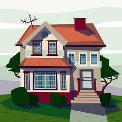 Catroon house building raster illustration