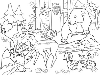 Forest Landscape with animals coloring raster for adults