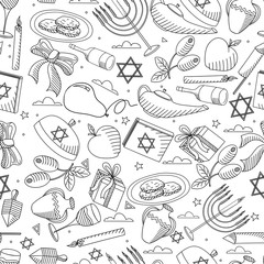 Hanukkah line art design raster illustration seamless coloring book