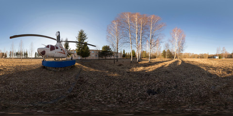Full 360 degree equirectangula panorama old helicopter