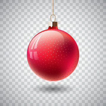 Isolated Red Christmas ball on transparent background. Vector illustration.
