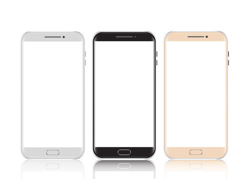 Smartphones black, white and gold. Smartphone isolated. Vector illustration.