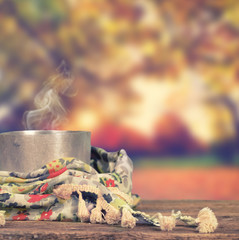 heißer Becher Tee im Herbst