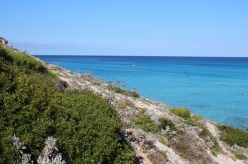 Grüner Berg ragt ins Meer auf Mallorca