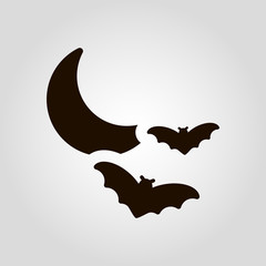 Bat and moon  isolated flat vector icon