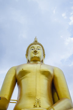The big golden Buddha statue in Muang temple, Ang Thong, Thailand.