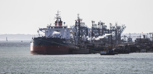 Ships unloading at Fawley refinery Southampton