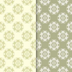 Olive green floral designs. Set of seamless patterns for textile and wallpapers