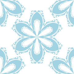 Blue floral ornament on white background. Seamless pattern for textile and wallpapers