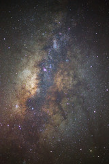 Close up of Milky way galaxy with stars and space dust in the universe, Long exposure photograph, with grain.