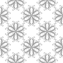 Fototapeta na wymiar Light gray floral ornament on white. Seamless pattern for textile and wallpapers