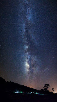 Panorama milky way galaxy with stars and space dust in the universe, Long exposure photograph, with grain.