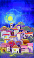 Fototapeta na wymiar old village panorama illustration