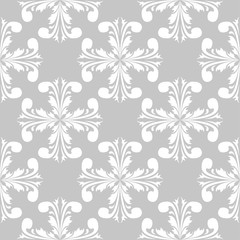 Gray and white floral ornament. Seamless pattern for textile and wallpapers