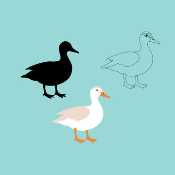 duck vector illustration style flat black silhouette line drawing