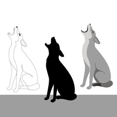wolf yuong vector illustration style flat black silhouette line drawing