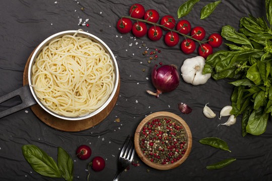 Closeup of delicious spaghetti in a pan