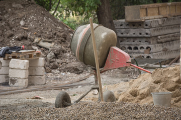 Concrete mixer at the construction site