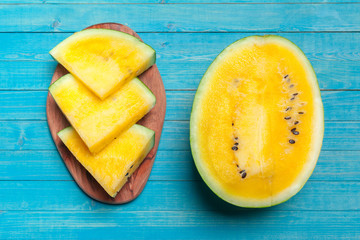 Slice yellow watermelon