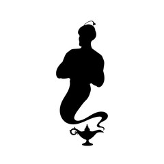 Genie Aladdin tale silhouette lamp - obrazy, fototapety, plakaty
