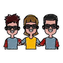 Cute kids friends cartoon icon vector illustration graphic design