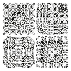 The four elements of the openwork pattern for the creation and execution of design works. Black pattern on a white background. Vector