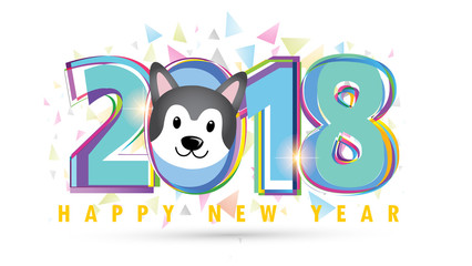 Happy new year 2018 Text Design vector with dog