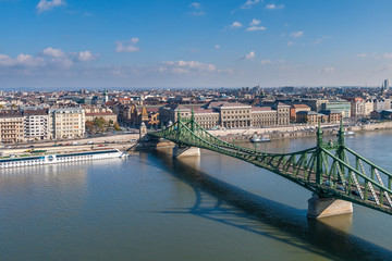 Fototapeta na wymiar Danube river and Liberty Bridge in Budapest, Hungary