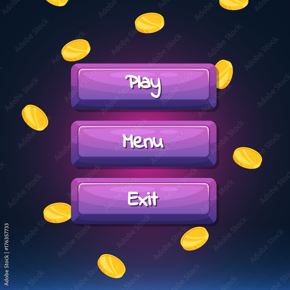 Poster vector cartoon style buttons with text for game design