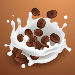 Milk Splash with ingredients : Vector Illustration