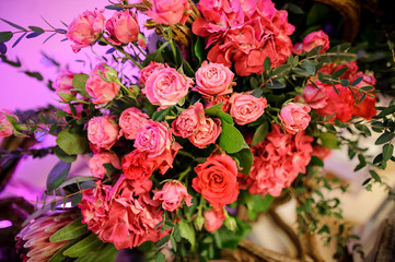 Fototapeta premium Gorgeous pink flower composition on the light background