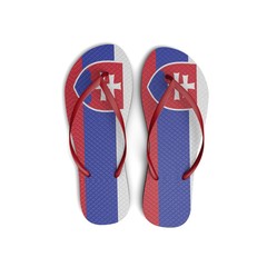 Slovakia flag flip flop sandals on a white background. 3D Rendering