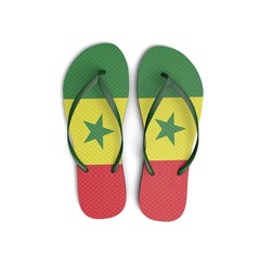 Senegal flag flip flop sandals on a white background. 3D Rendering