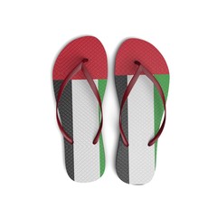 UAE flag flip flop sandals on a white background. 3D Rendering