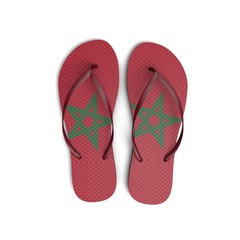 Morocco flag flip flop sandals on a white background. 3D Rendering