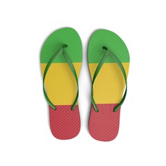 Mali flag flip flop sandals on a white background. 3D Rendering