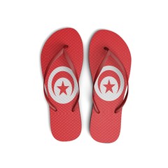 Tunisia flag flip flop sandals on a white background. 3D Rendering