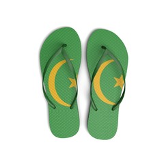 Mauritania flag flip flop sandals on a white background. 3D Rendering