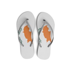 Cyprus flag flip flop sandals on a white background. 3D Rendering