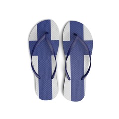 Finland flag flip flop sandals on a white background. 3D Rendering