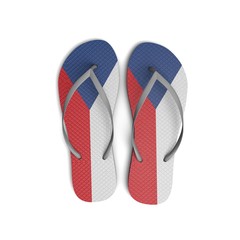 Czech Republic flag flip flop sandals on a white background. 3D Rendering