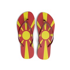 Macedonia flag flip flop sandals on a white background. 3D Rendering