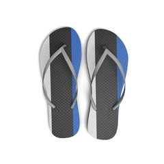 Estonia flag flip flop sandals on a white background. 3D Rendering