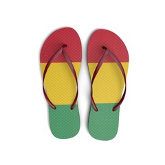 Guinea flag flip flop sandals on a white background. 3D Rendering